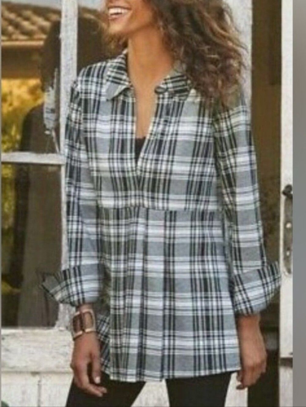 Soft Surroundings Black and White Plaid Ryden Tunic Top. Cozy. Country.